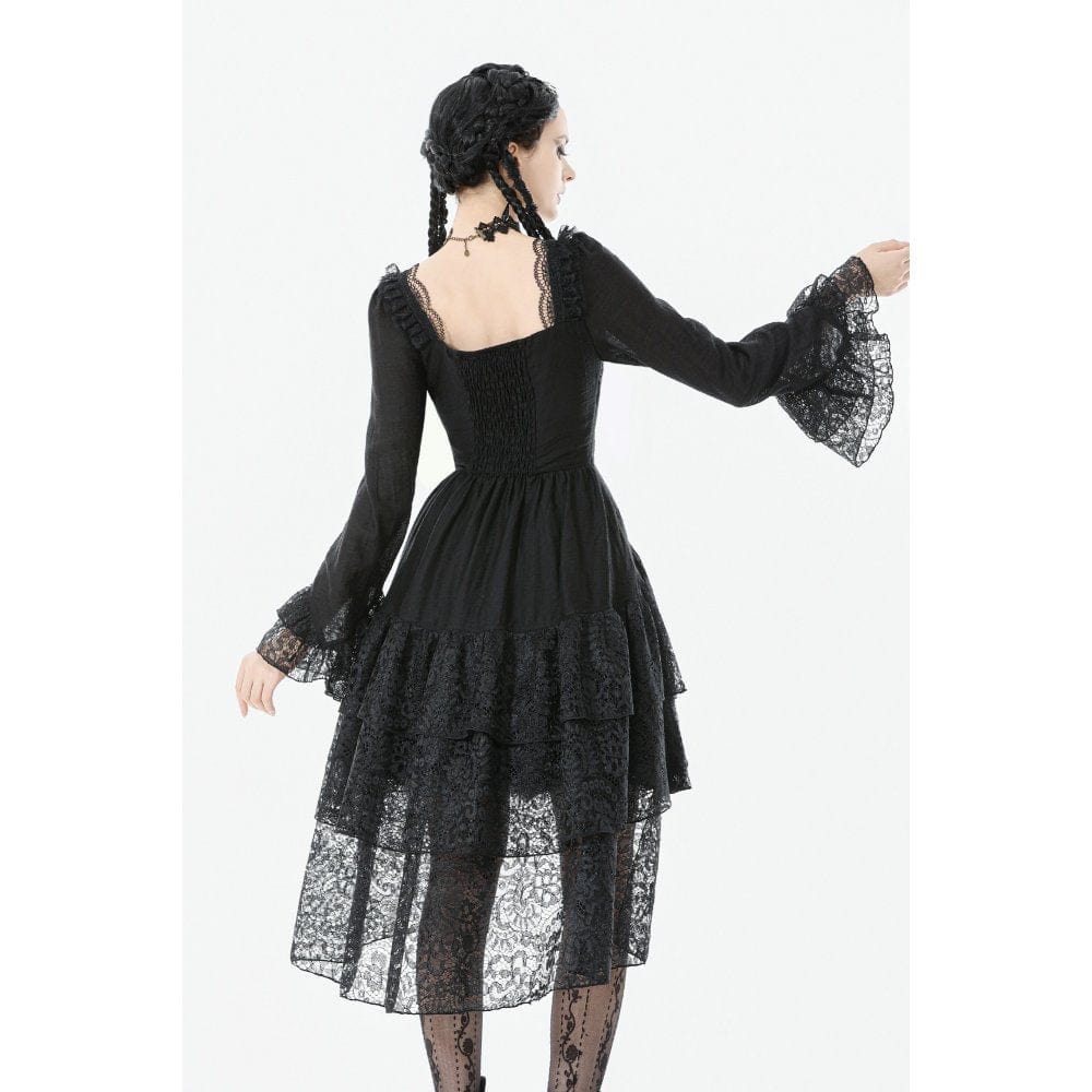 Women's Gothic Layered Lace-up Square-cut Collar Dress