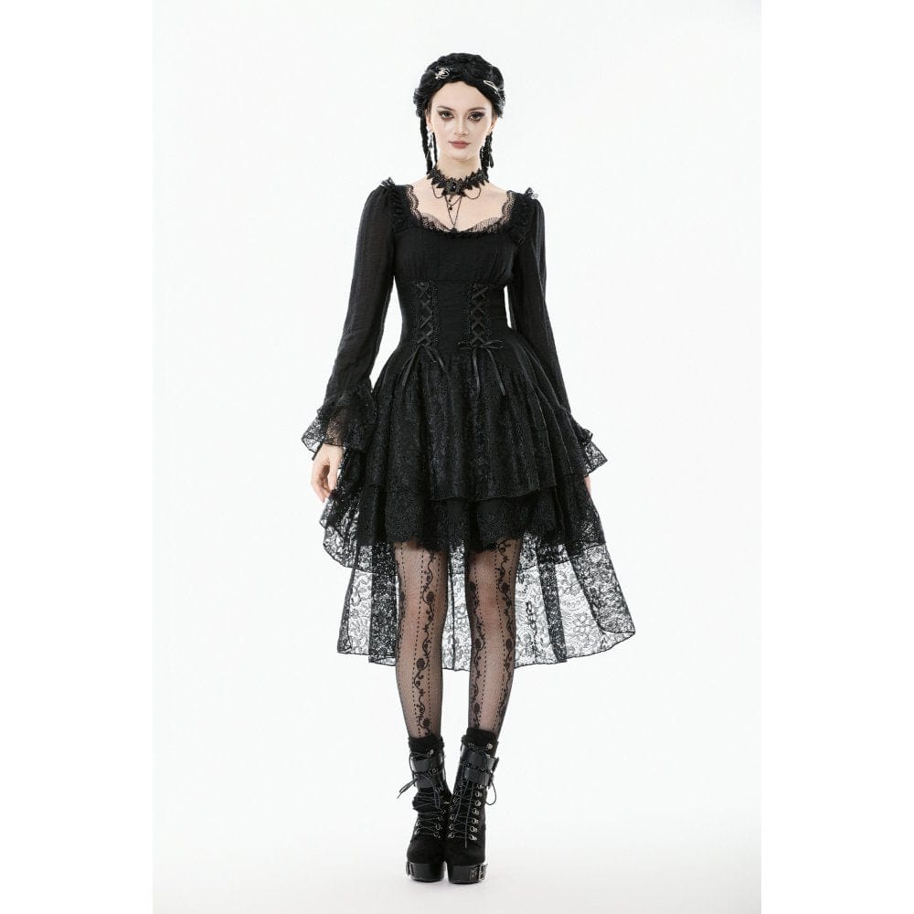Women's Gothic Layered Lace-up Square-cut Collar Dress