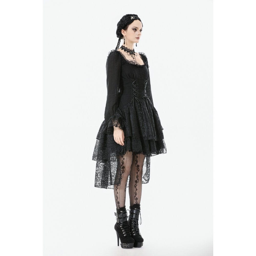 Women's Gothic Layered Lace-up Square-cut Collar Dress