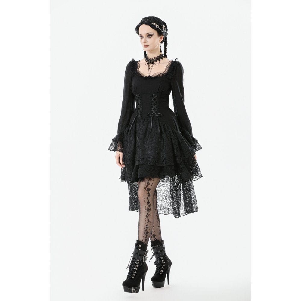 Women's Gothic Layered Lace-up Square-cut Collar Dress