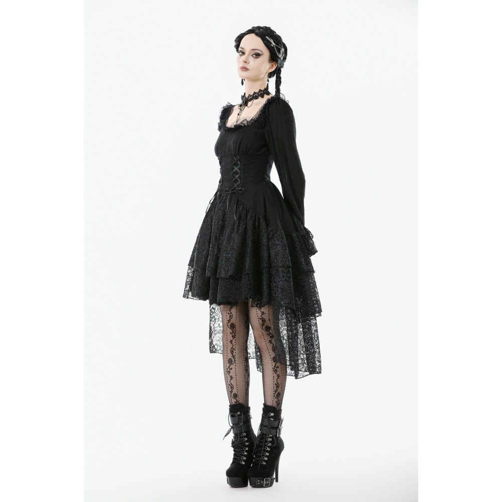 Women's Gothic Layered Lace-up Square-cut Collar Dress