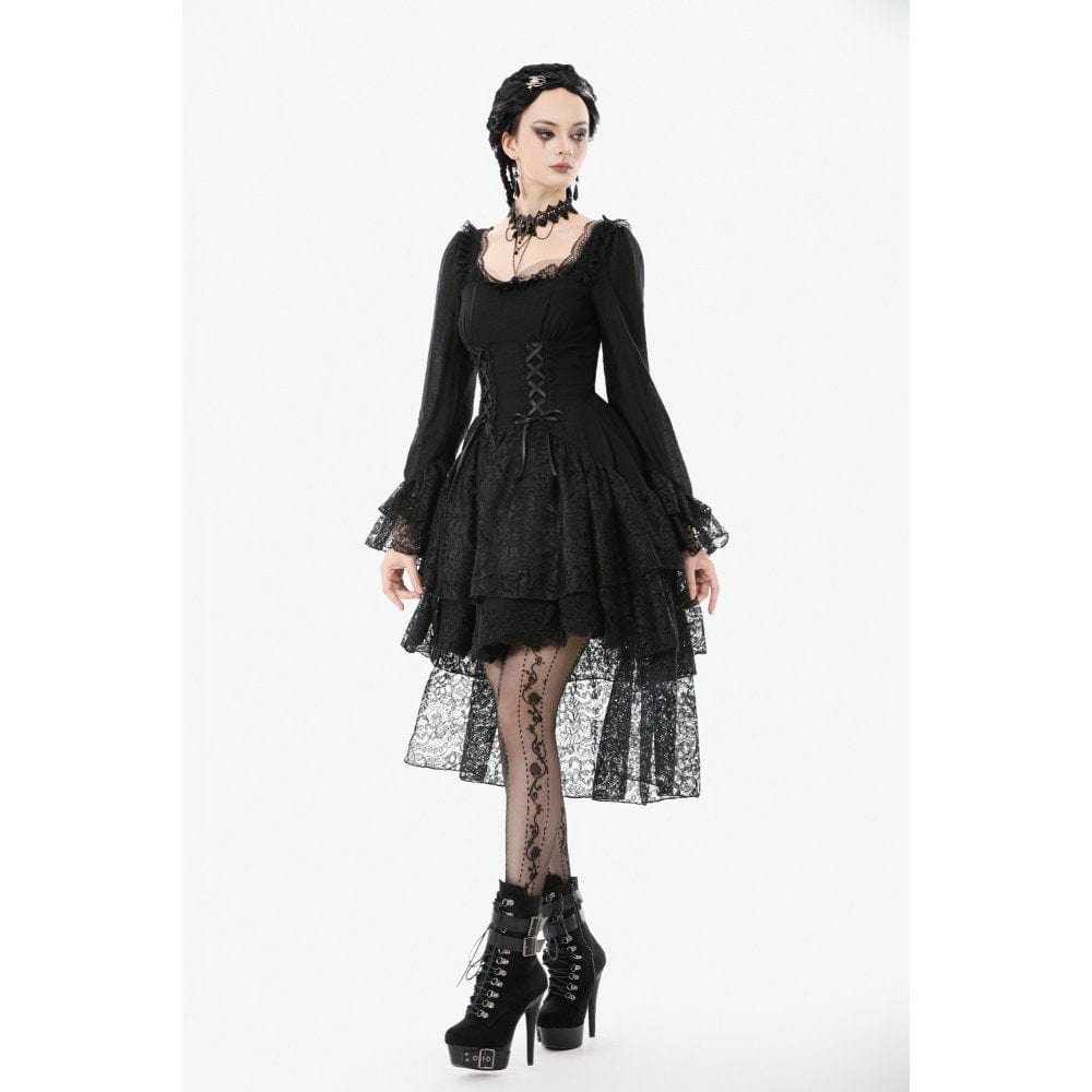 Women's Gothic Layered Lace-up Square-cut Collar Dress