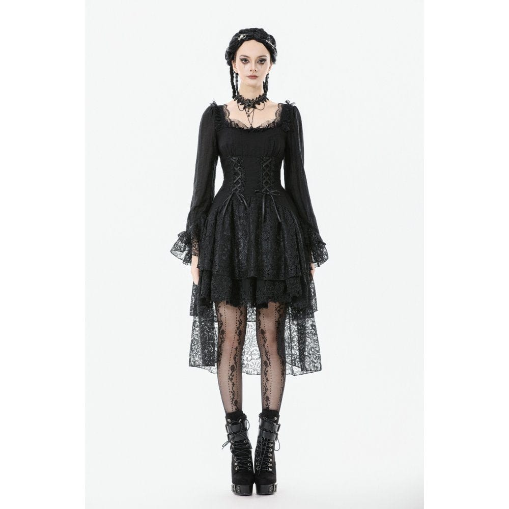 Women's Gothic Layered Lace-up Square-cut Collar Dress