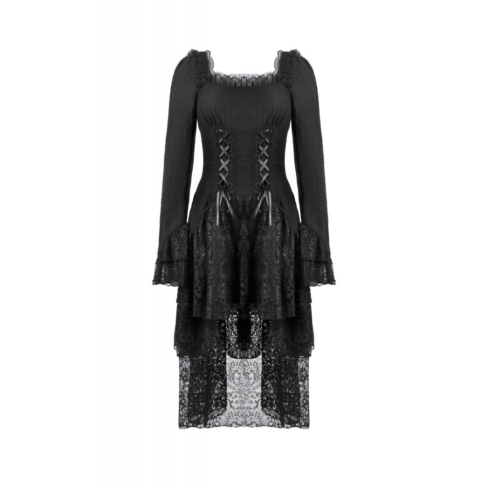 Women's Gothic Layered Lace-up Square-cut Collar Dress