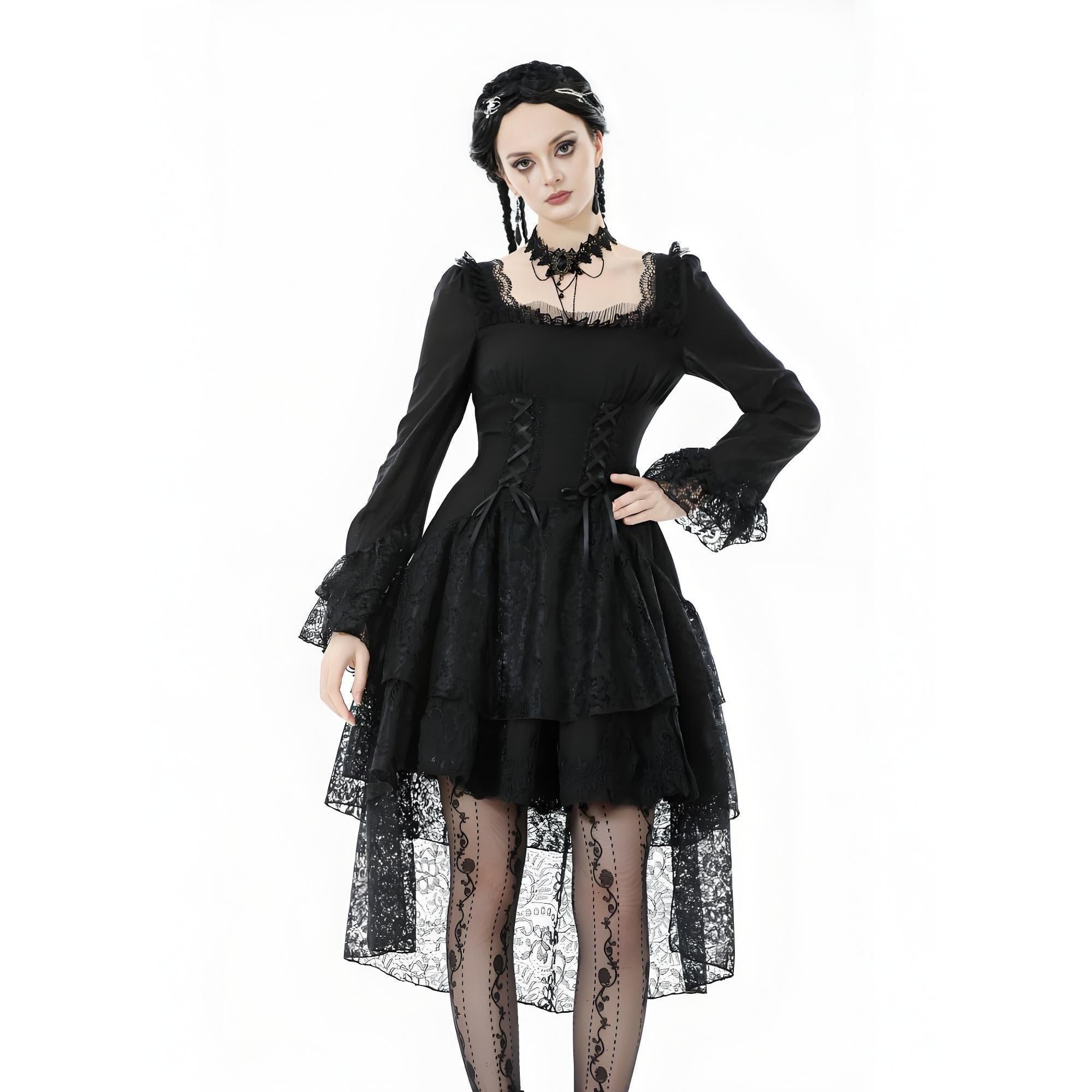 Women's Gothic Layered Lace-up Square-cut Collar Dress