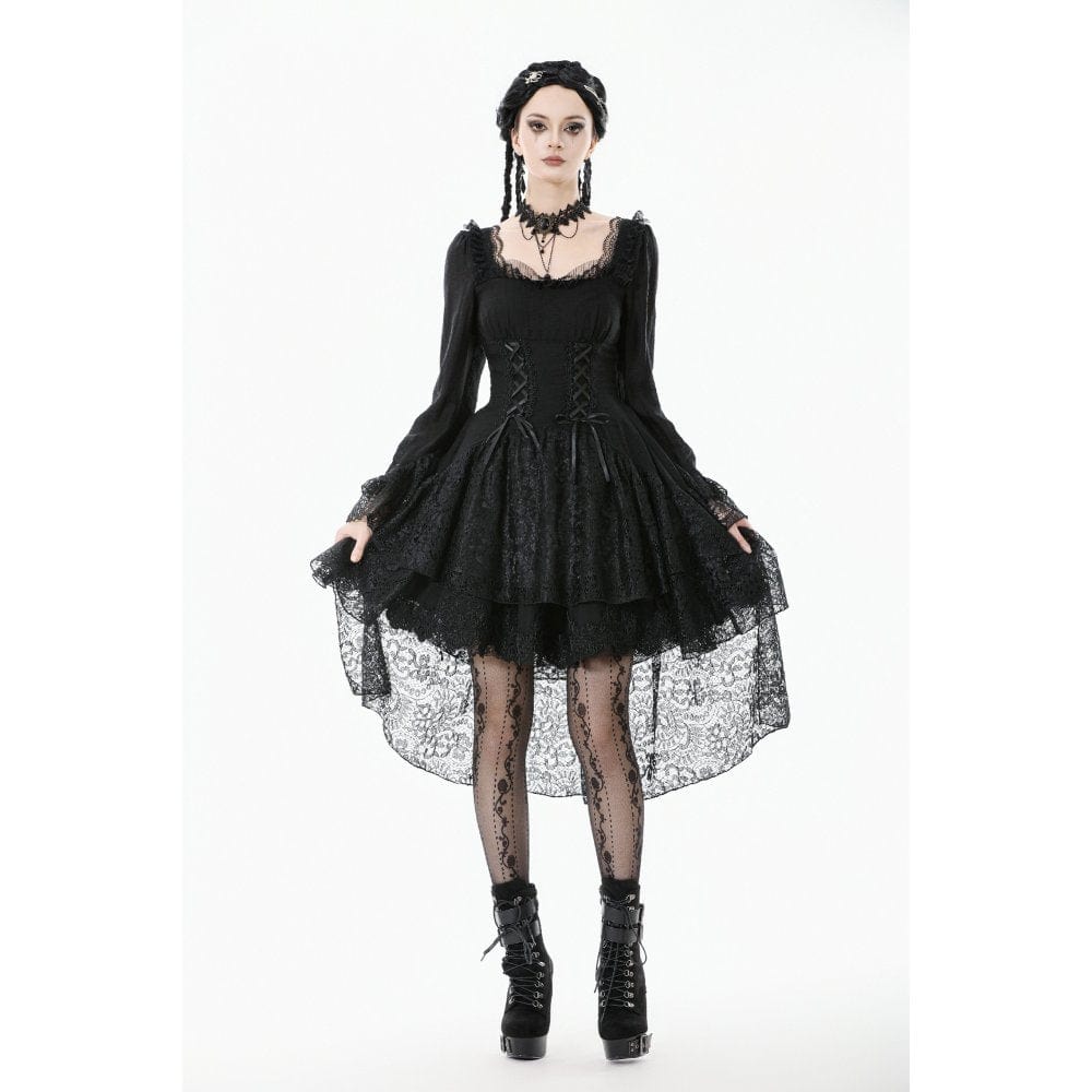 Women's Gothic Layered Lace-up Square-cut Collar Dress