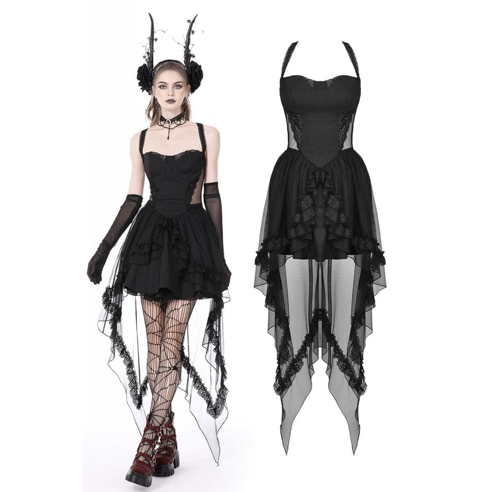 Women's Gothic Layered Swallowtail Halterneck Wedding Dress