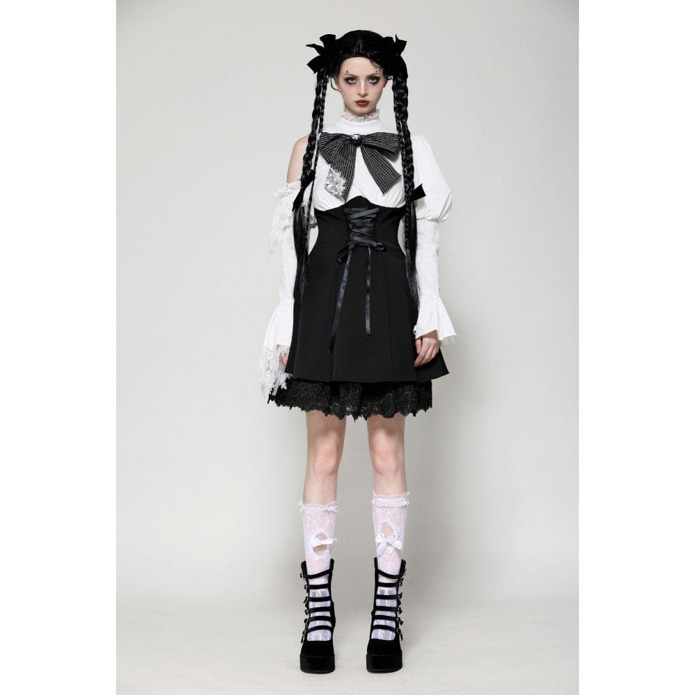 Women's Gothic Lolita Bowknot Short Dress Black White