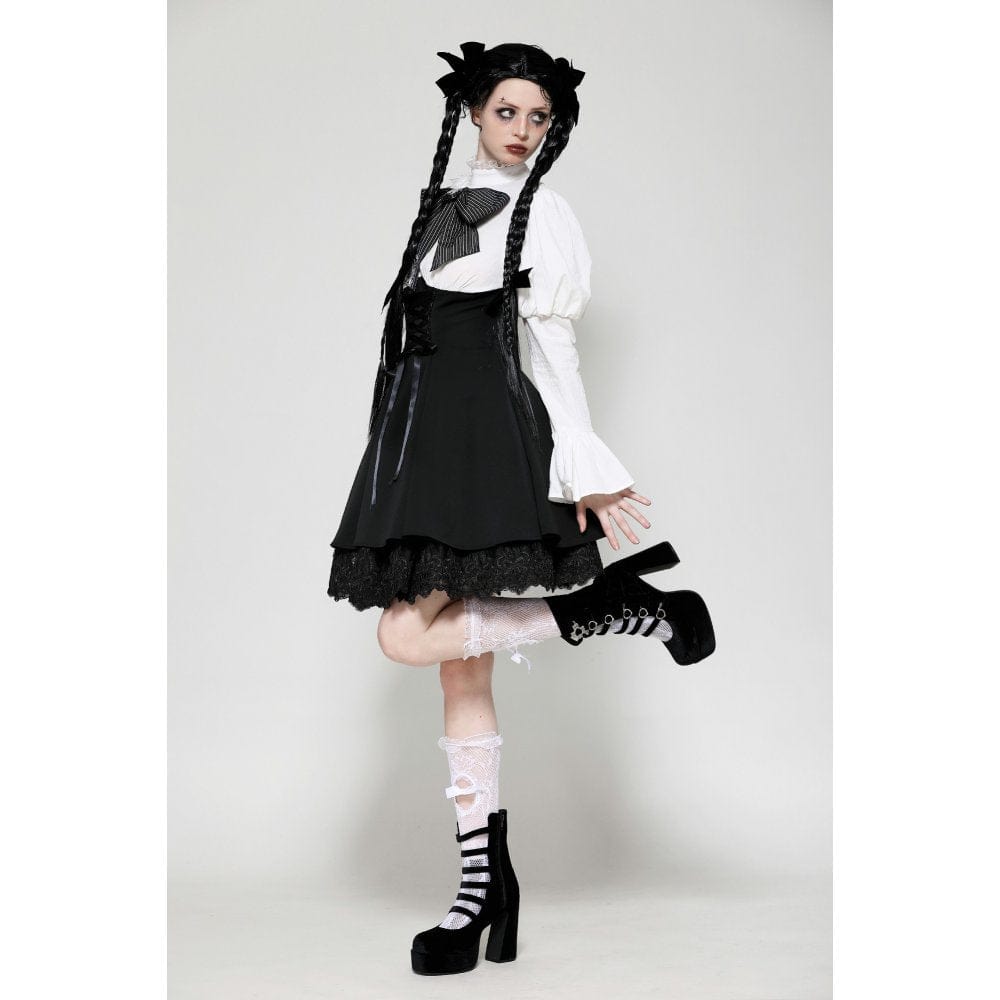 Women's Gothic Lolita Bowknot Short Dress Black White