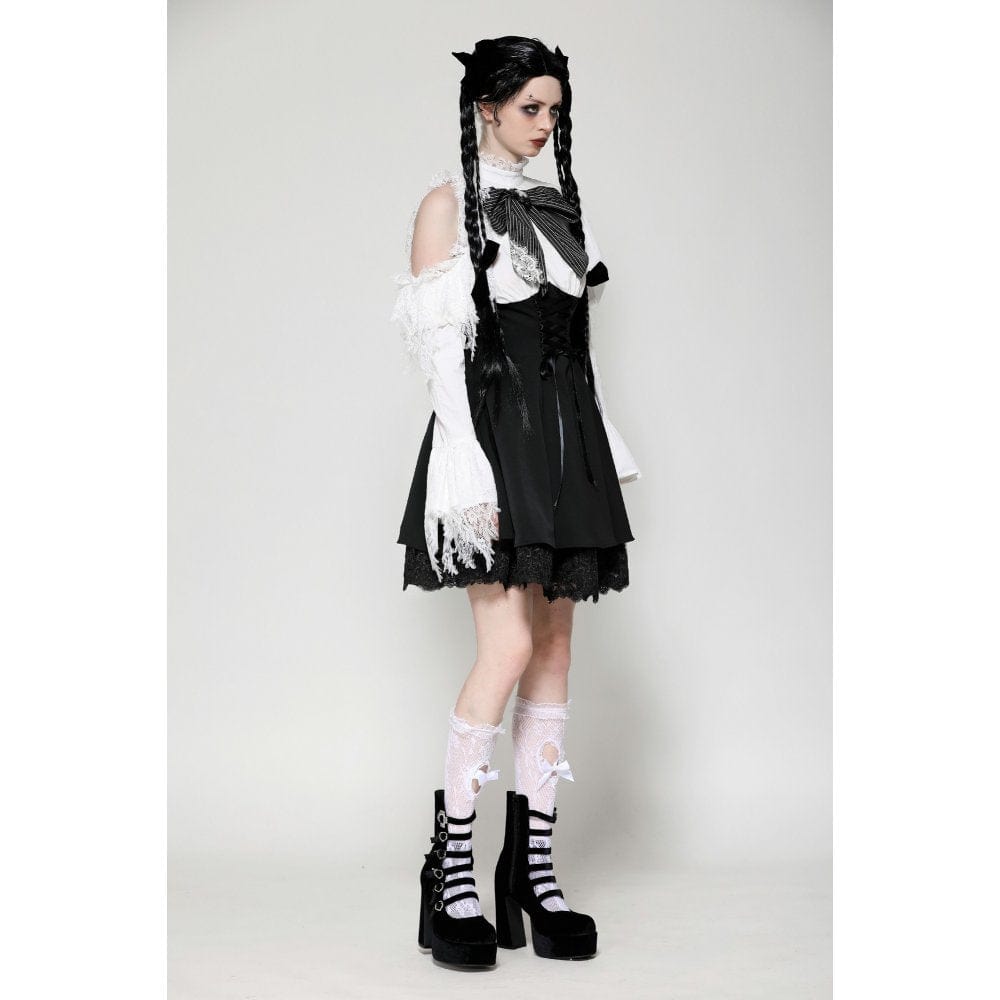 Women's Gothic Lolita Bowknot Short Dress Black White