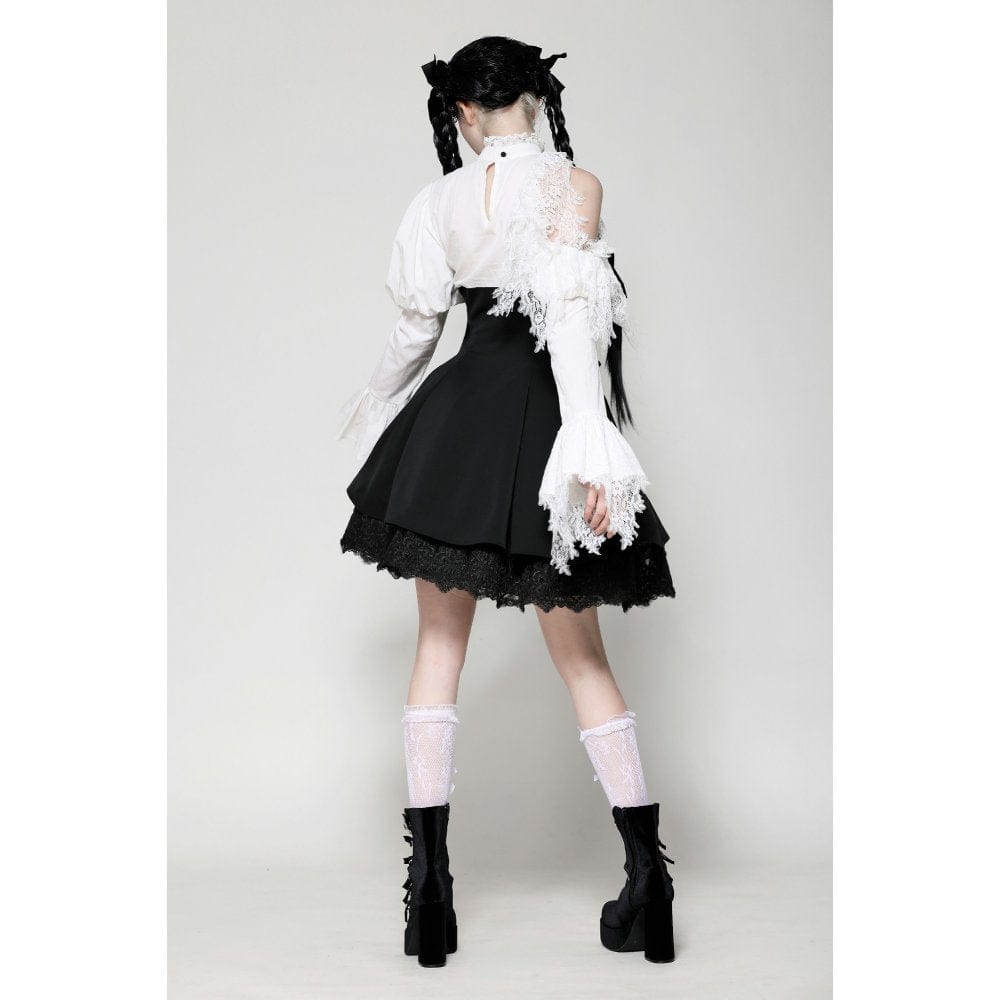 Women's Gothic Lolita Bowknot Short Dress Black White