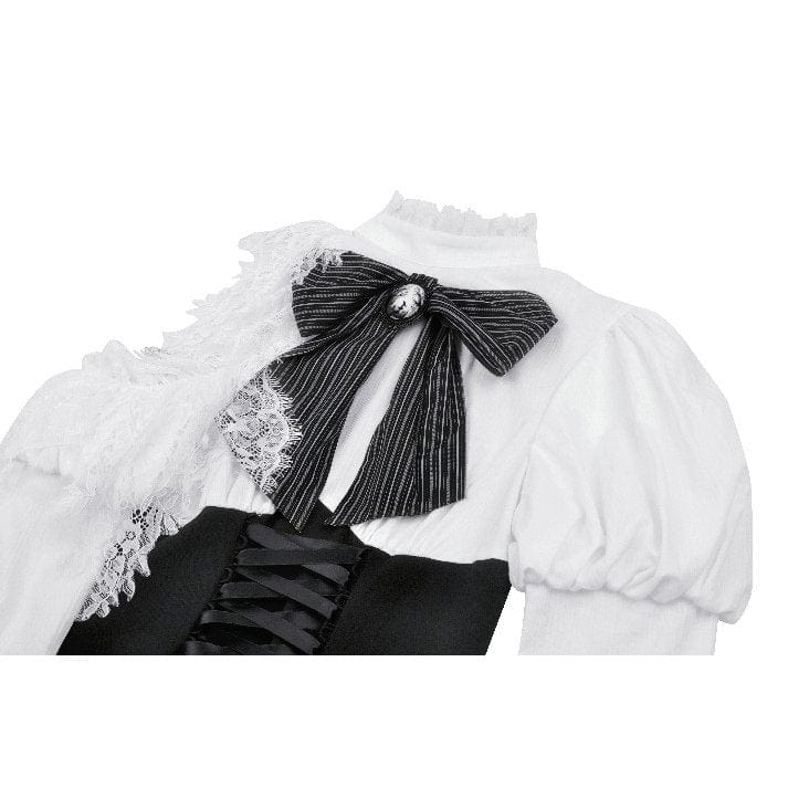 Women's Gothic Lolita Bowknot Short Dress Black White