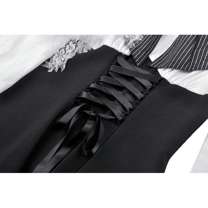 Women's Gothic Lolita Bowknot Short Dress Black White