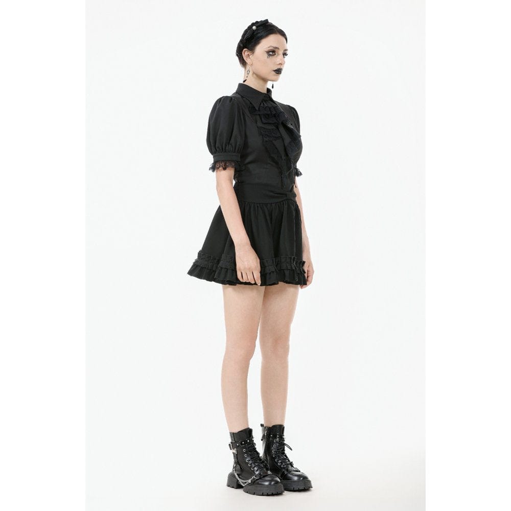 Women's Gothic Lolita Bowknot Waist Short Pleated Skirt