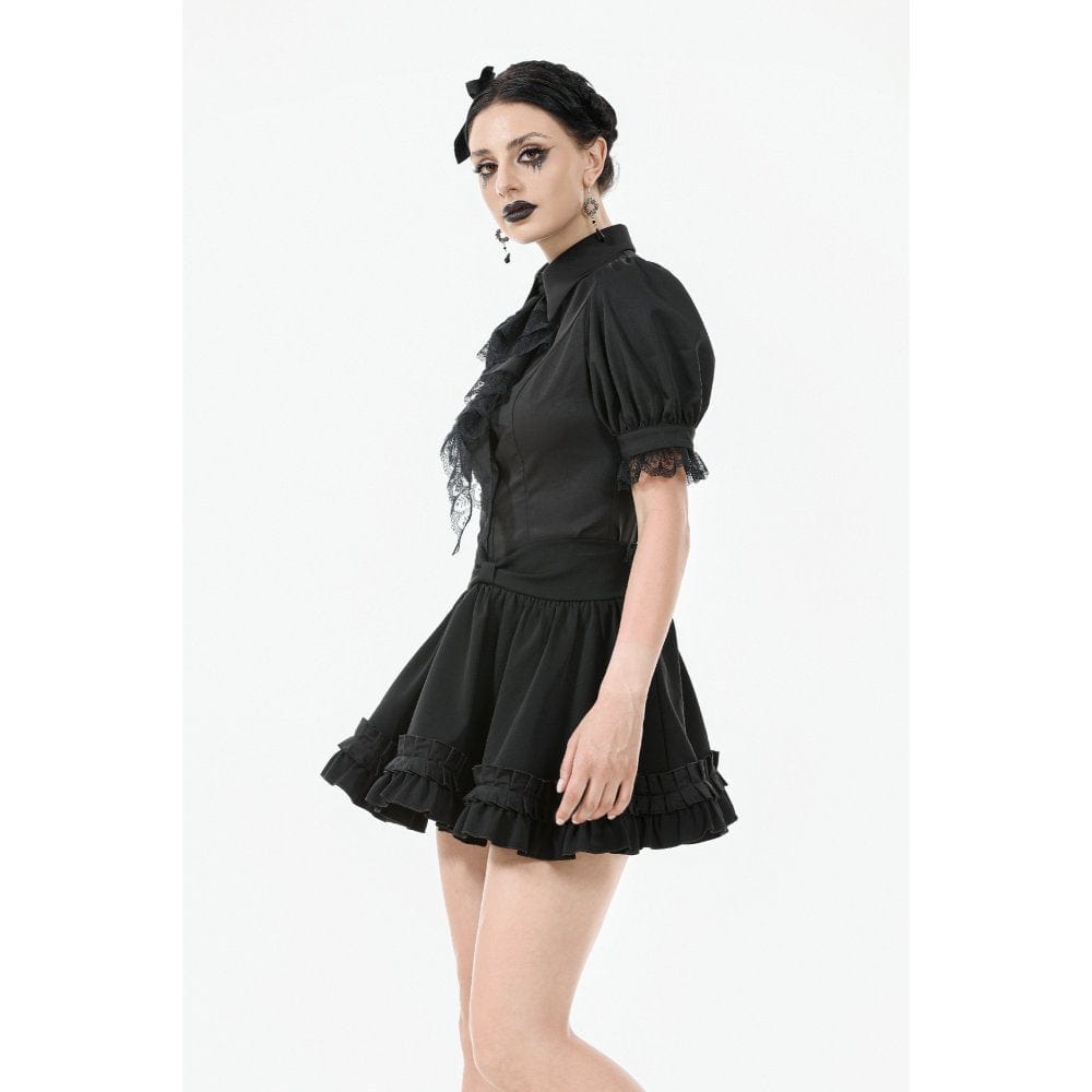 Women's Gothic Lolita Bowknot Waist Short Pleated Skirt