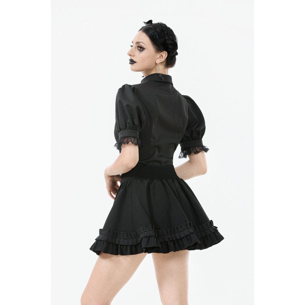 Women's Gothic Lolita Bowknot Waist Short Pleated Skirt