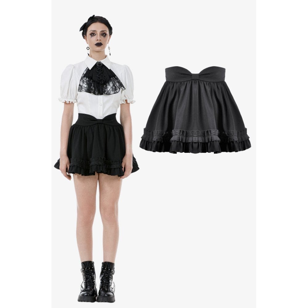 Women's Gothic Lolita Bowknot Waist Short Pleated Skirt