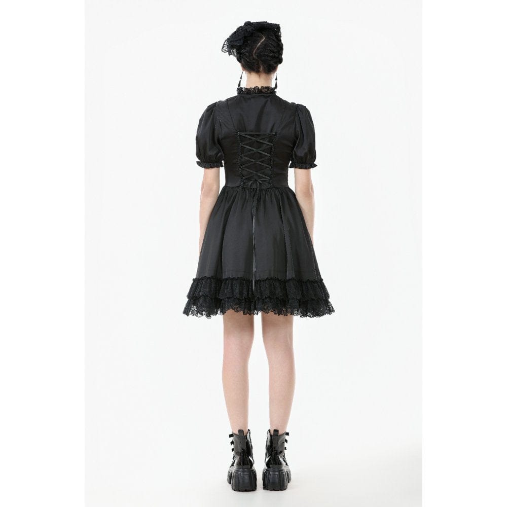 Women's Gothic Lolita Lacing-up Puff Sleeved Lace Dress