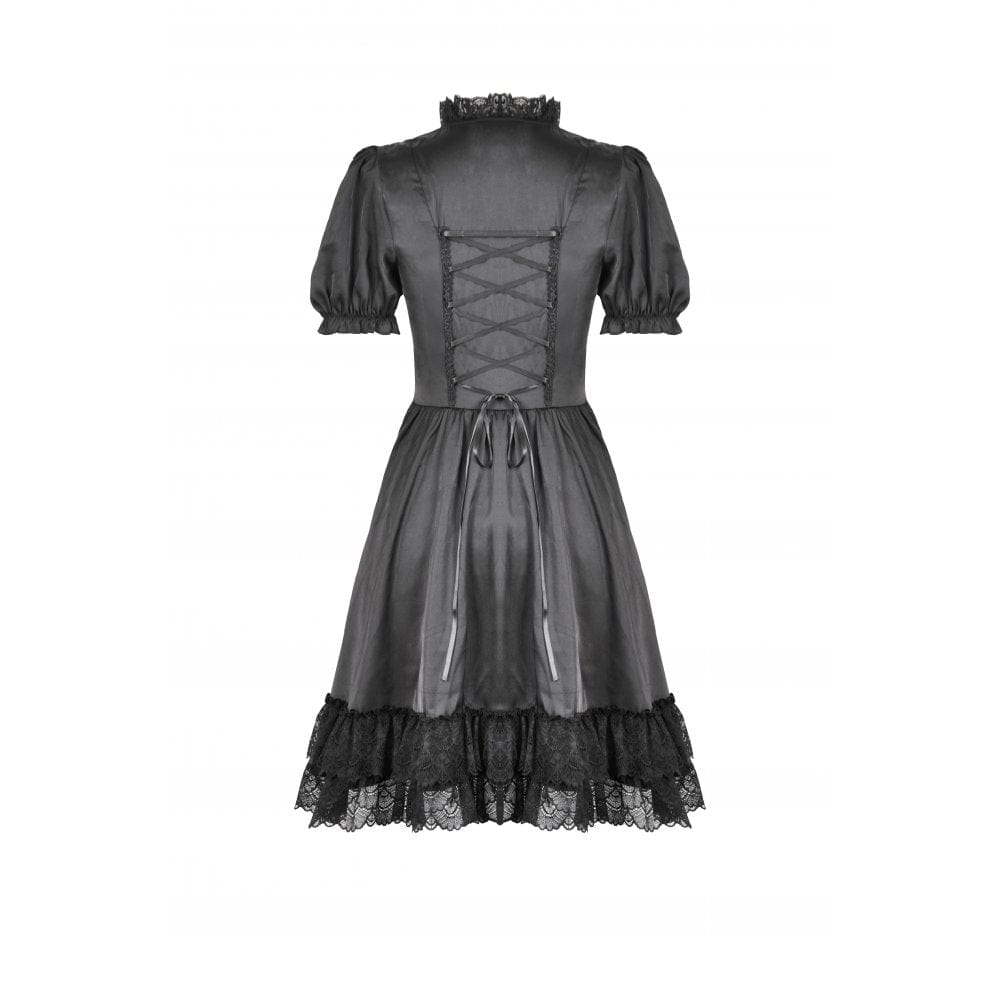 Women's Gothic Lolita Lacing-up Puff Sleeved Lace Dress