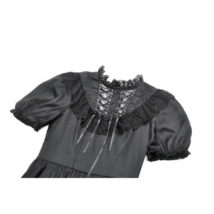 Women's Gothic Lolita Lacing-up Puff Sleeved Lace Dress