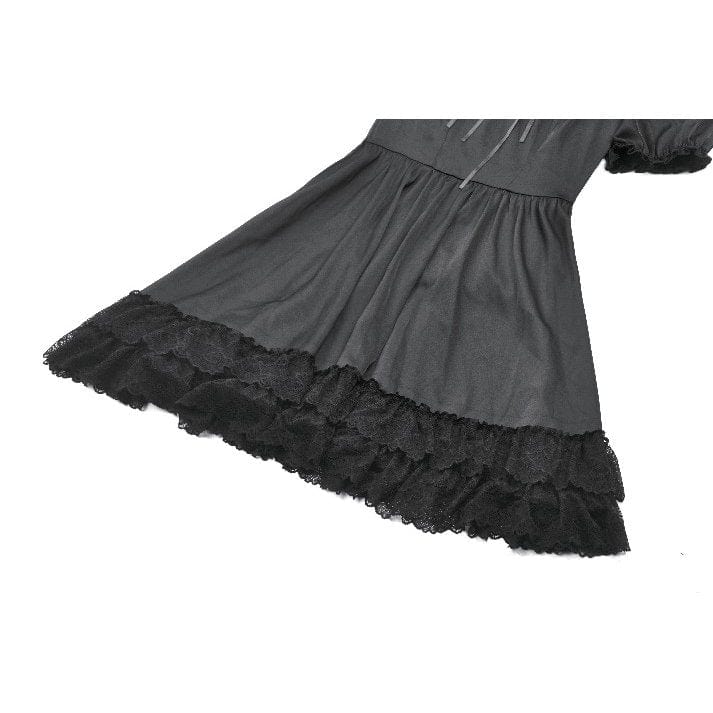 Women's Gothic Lolita Lacing-up Puff Sleeved Lace Dress