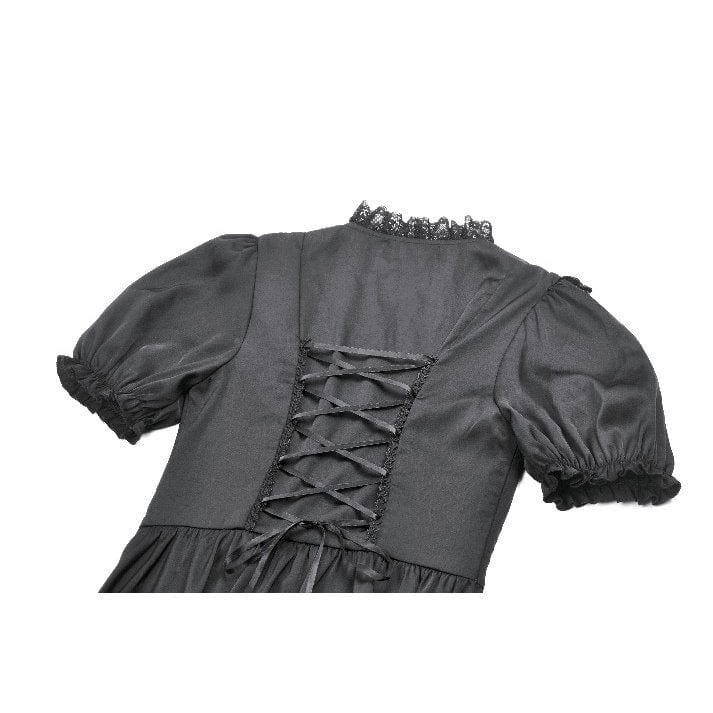 Women's Gothic Lolita Lacing-up Puff Sleeved Lace Dress