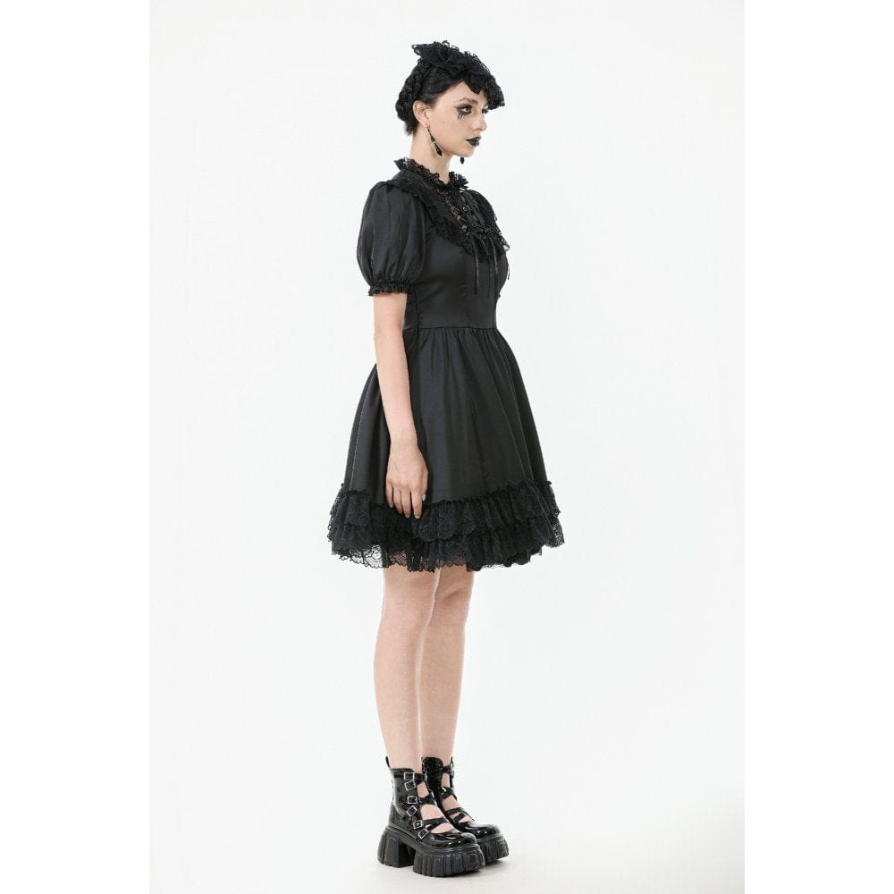 Women's Gothic Lolita Lacing-up Puff Sleeved Lace Dress