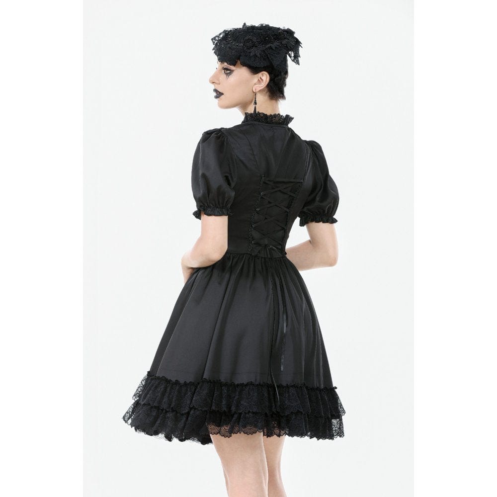 Women's Gothic Lolita Lacing-up Puff Sleeved Lace Dress