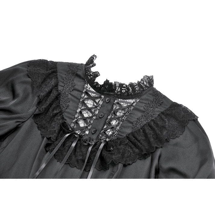 Women's Gothic Lolita Lacing-up Puff Sleeved Lace Dress