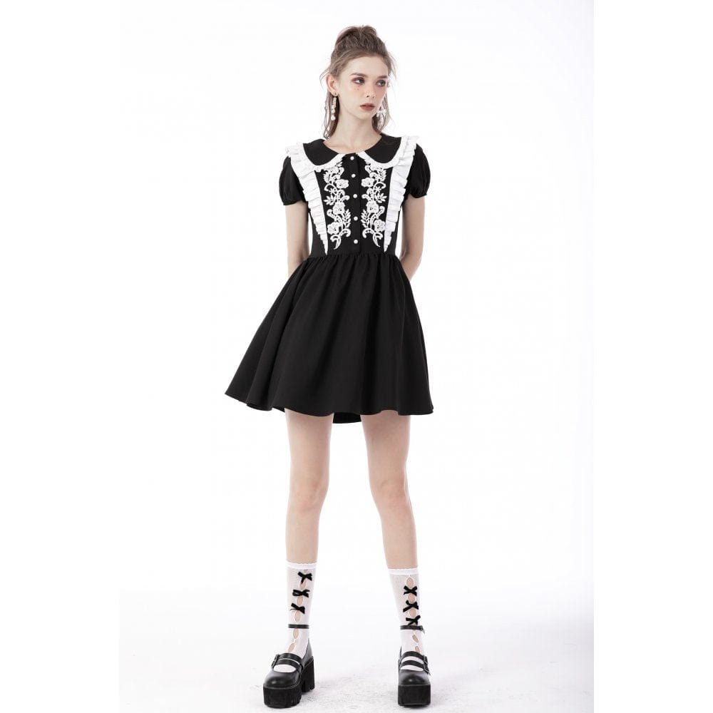 Women's Gothic Lolita Peter Pan Collar Floral Shirt Dress