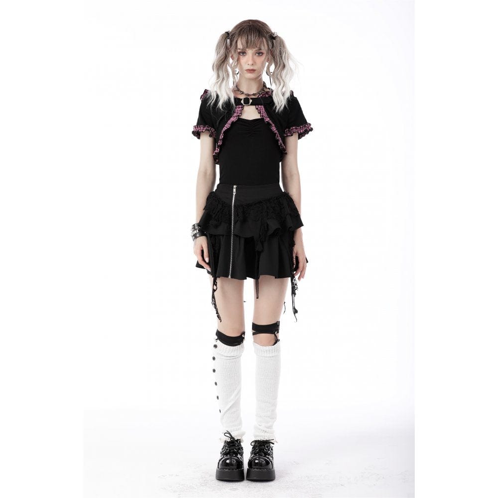 Women's Gothic Lolita Pink Plaid Cape with Cat Ear Hood