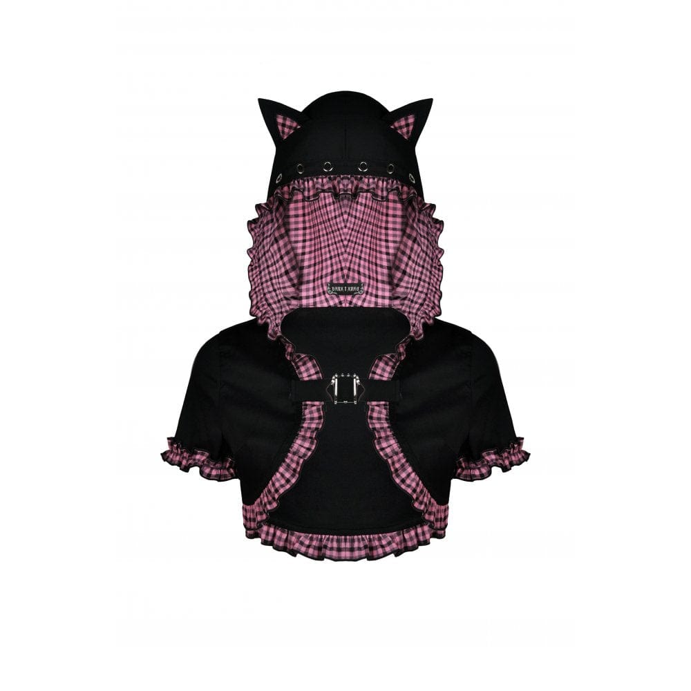 Women's Gothic Lolita Pink Plaid Cape with Cat Ear Hood
