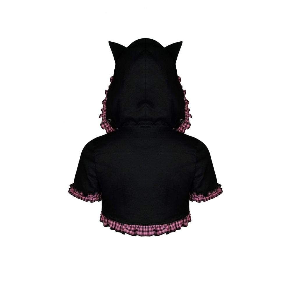 Women's Gothic Lolita Pink Plaid Cape with Cat Ear Hood