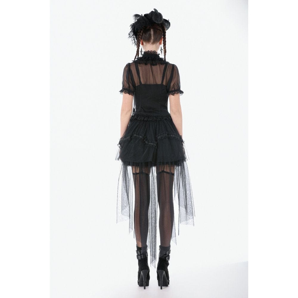Women's Gothic Mesh Sheer Ruffled Short Sleeved Shirt