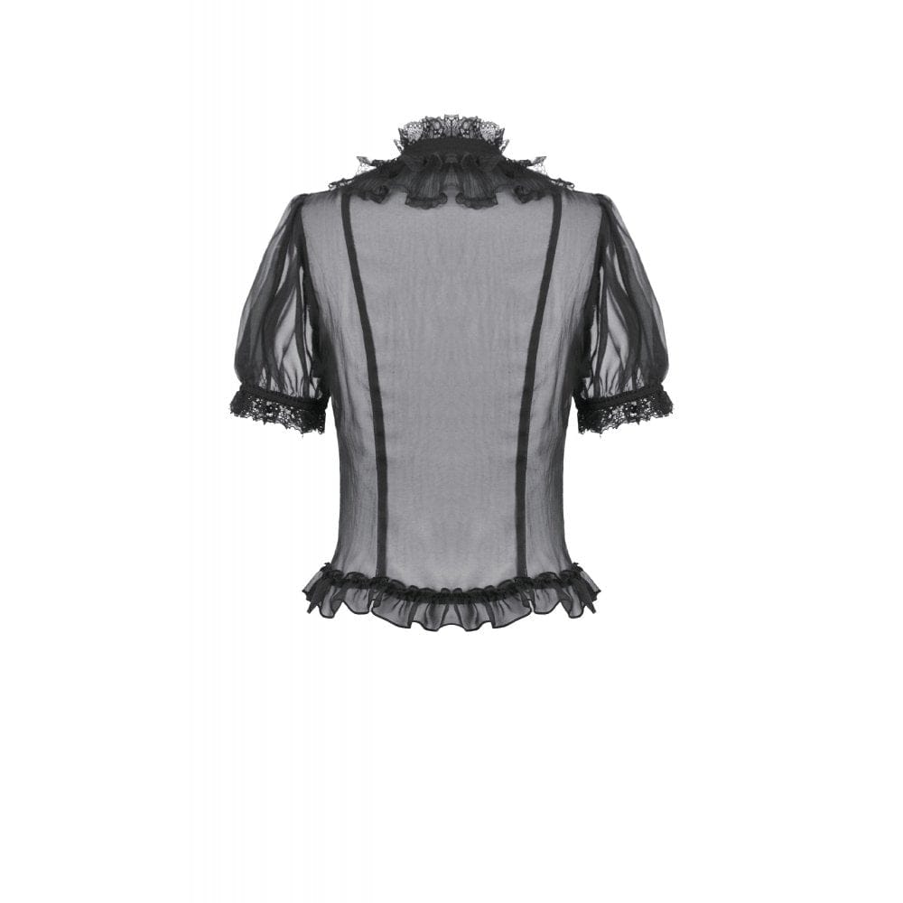 Women's Gothic Mesh Sheer Ruffled Short Sleeved Shirt