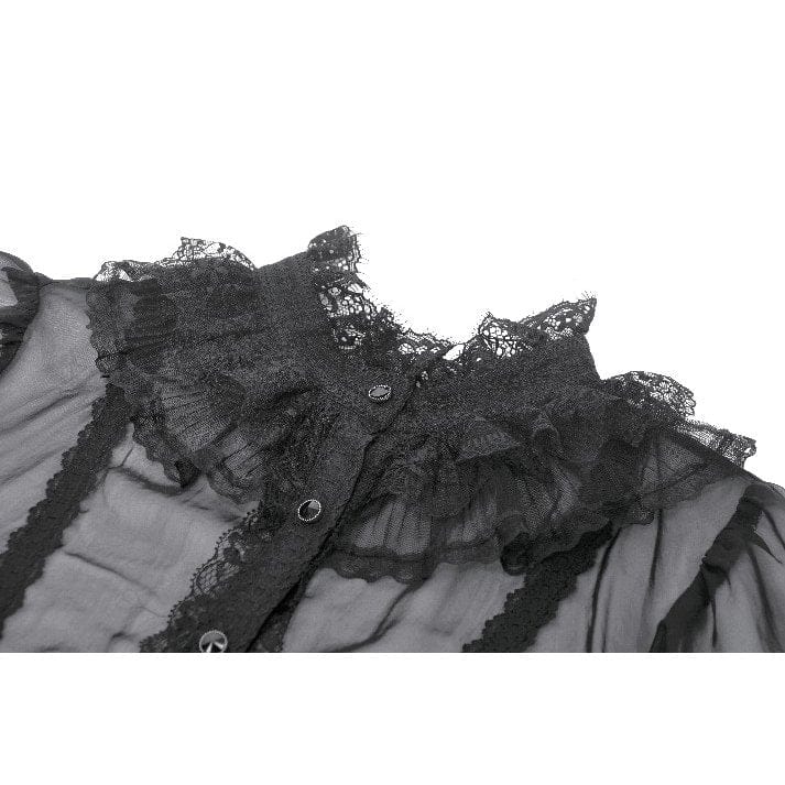 Women's Gothic Mesh Sheer Ruffled Short Sleeved Shirt