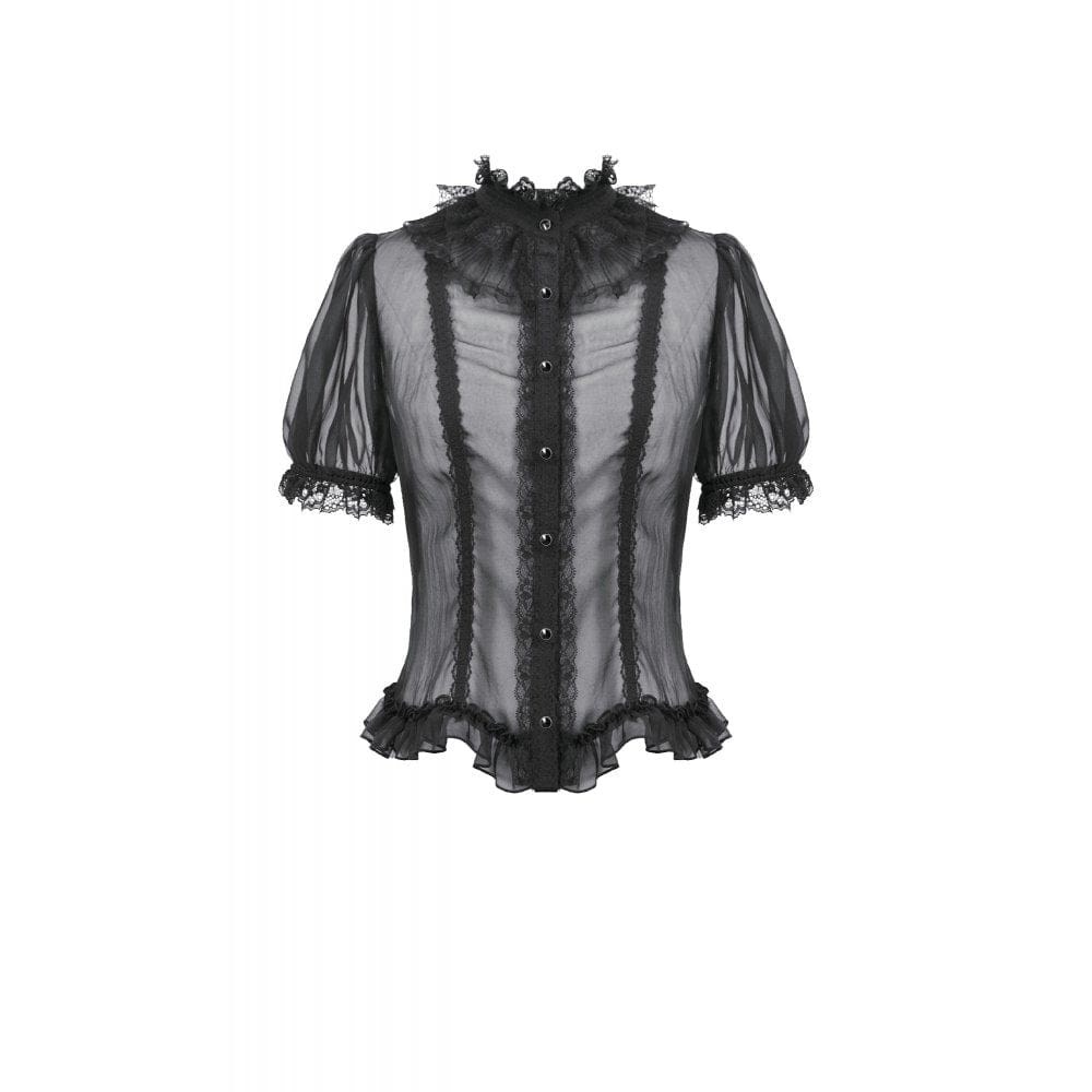 Women's Gothic Mesh Sheer Ruffled Short Sleeved Shirt