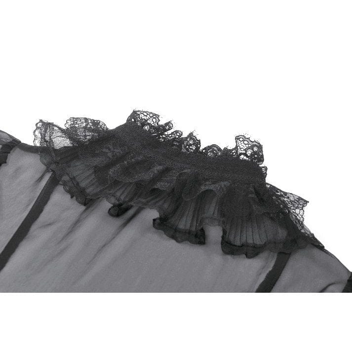 Women's Gothic Mesh Sheer Ruffled Short Sleeved Shirt