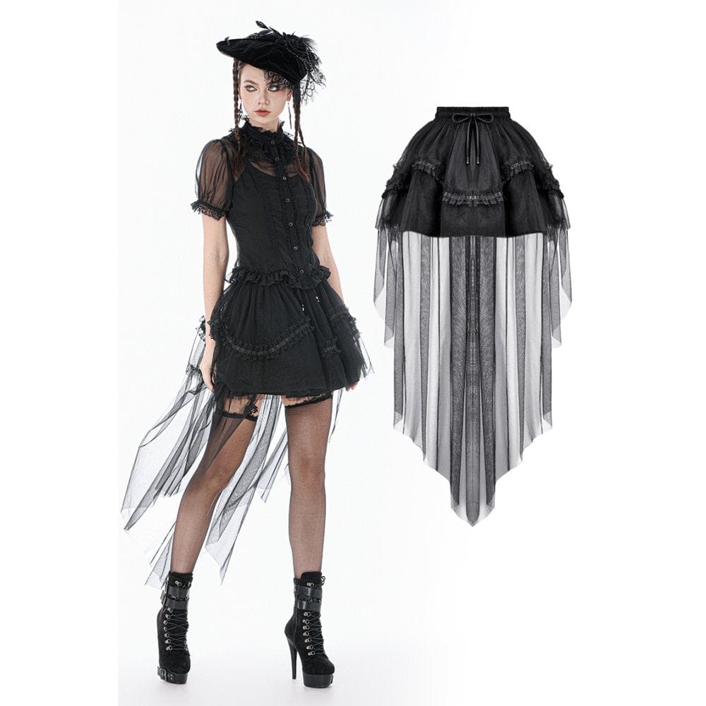 Women's Gothic Mesh Tailed Lace Pleated Skirt