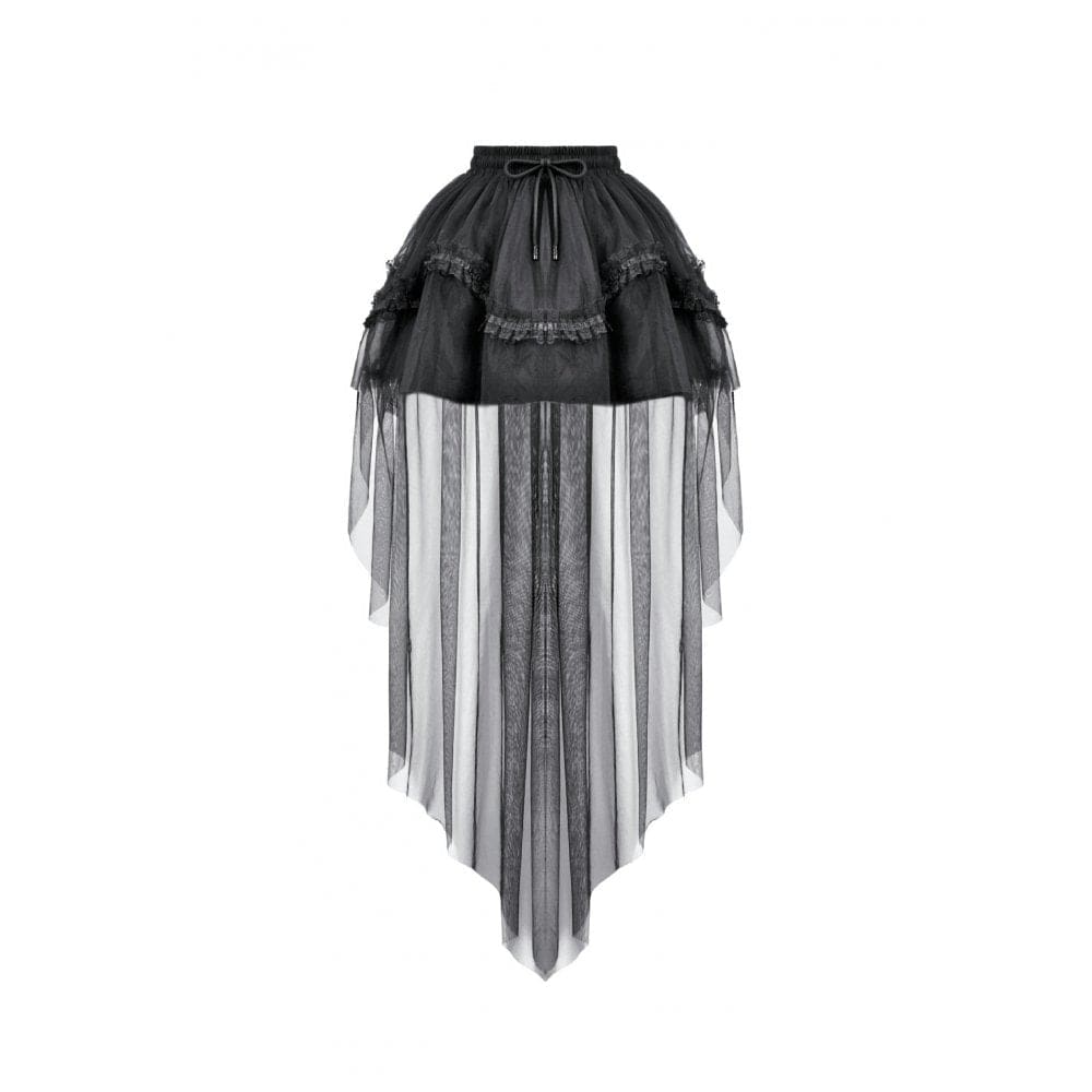 Women's Gothic Mesh Tailed Lace Pleated Skirt
