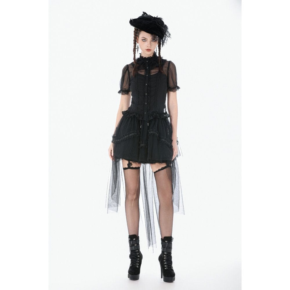 Women's Gothic Mesh Tailed Lace Pleated Skirt