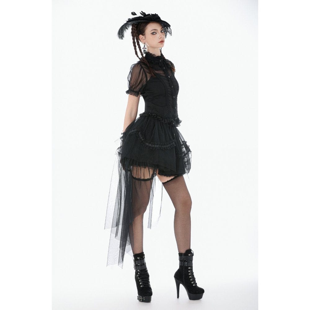 Women's Gothic Mesh Tailed Lace Pleated Skirt