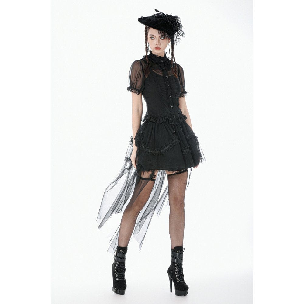 Women's Gothic Mesh Tailed Lace Pleated Skirt