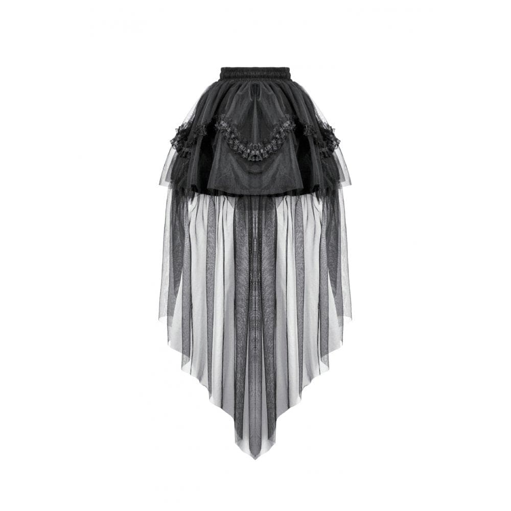 Women's Gothic Mesh Tailed Lace Pleated Skirt