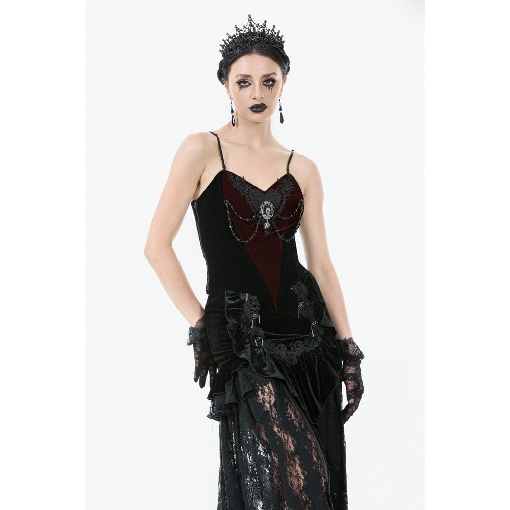 Women's Gothic Metal Chain Contrast Color Velvet Overbust Corset