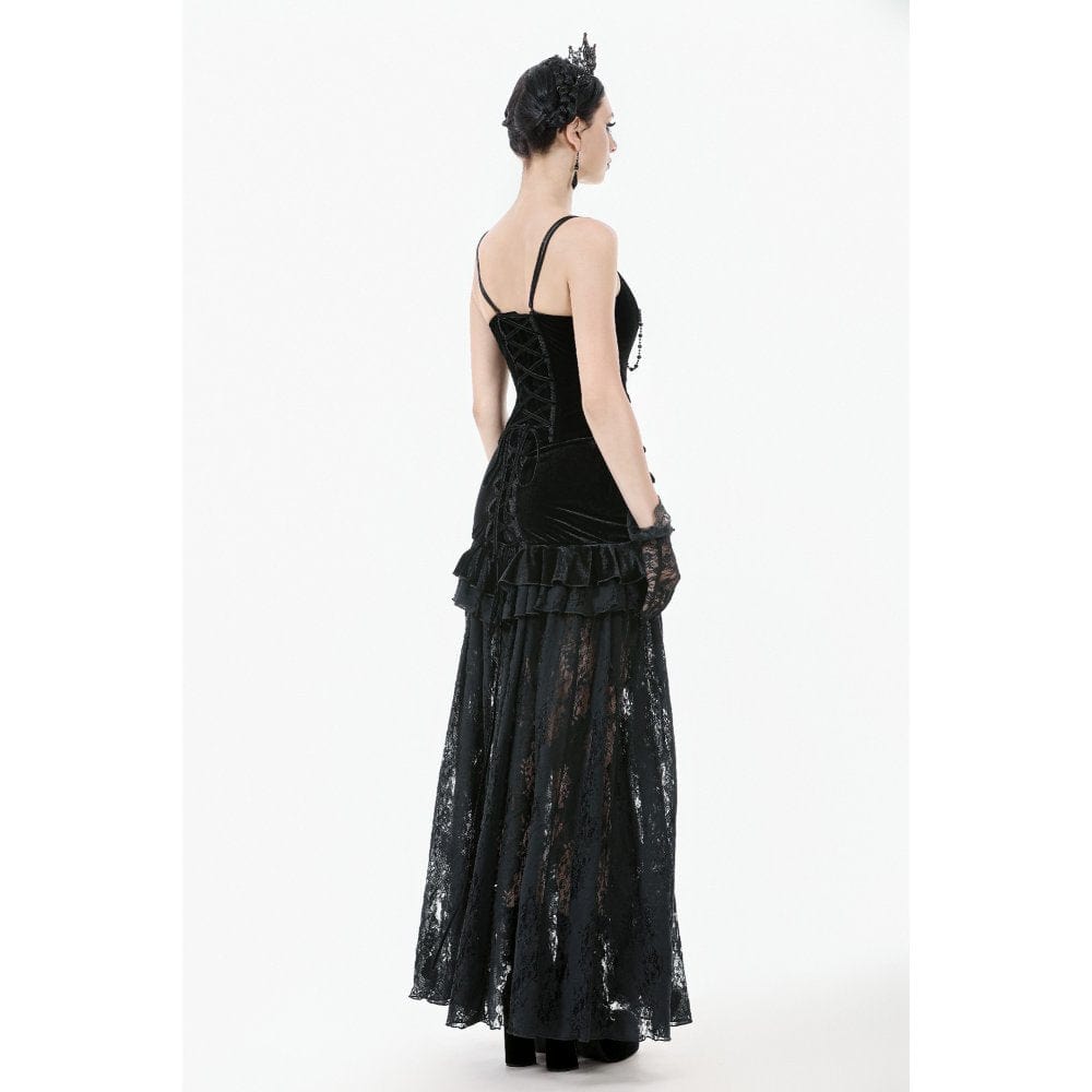 Women's Gothic Metal Chain Contrast Color Velvet Overbust Corset