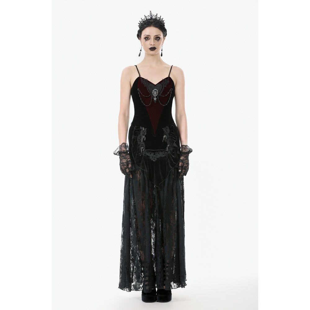 Women's Gothic Metal Chain Contrast Color Velvet Overbust Corset