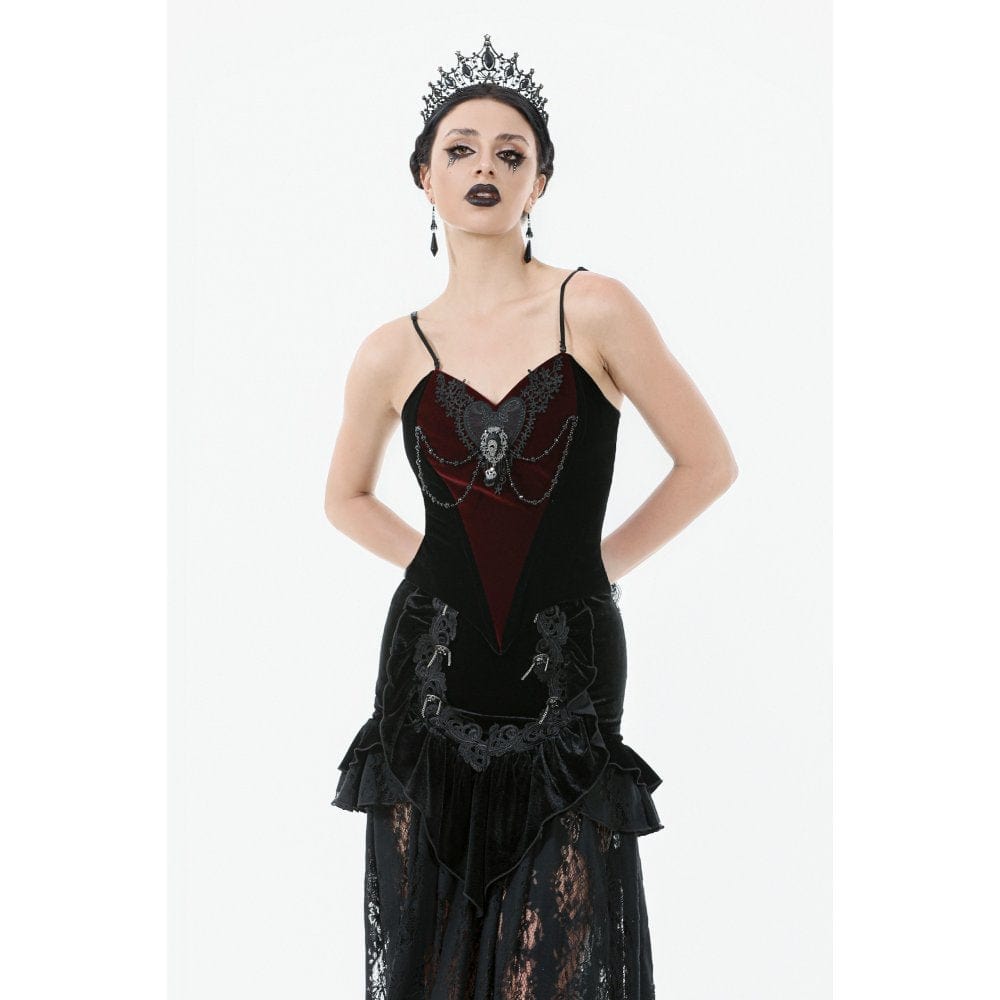 Women's Gothic Metal Chain Contrast Color Velvet Overbust Corset