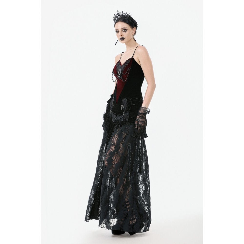 Women's Gothic Metal Chain Contrast Color Velvet Overbust Corset