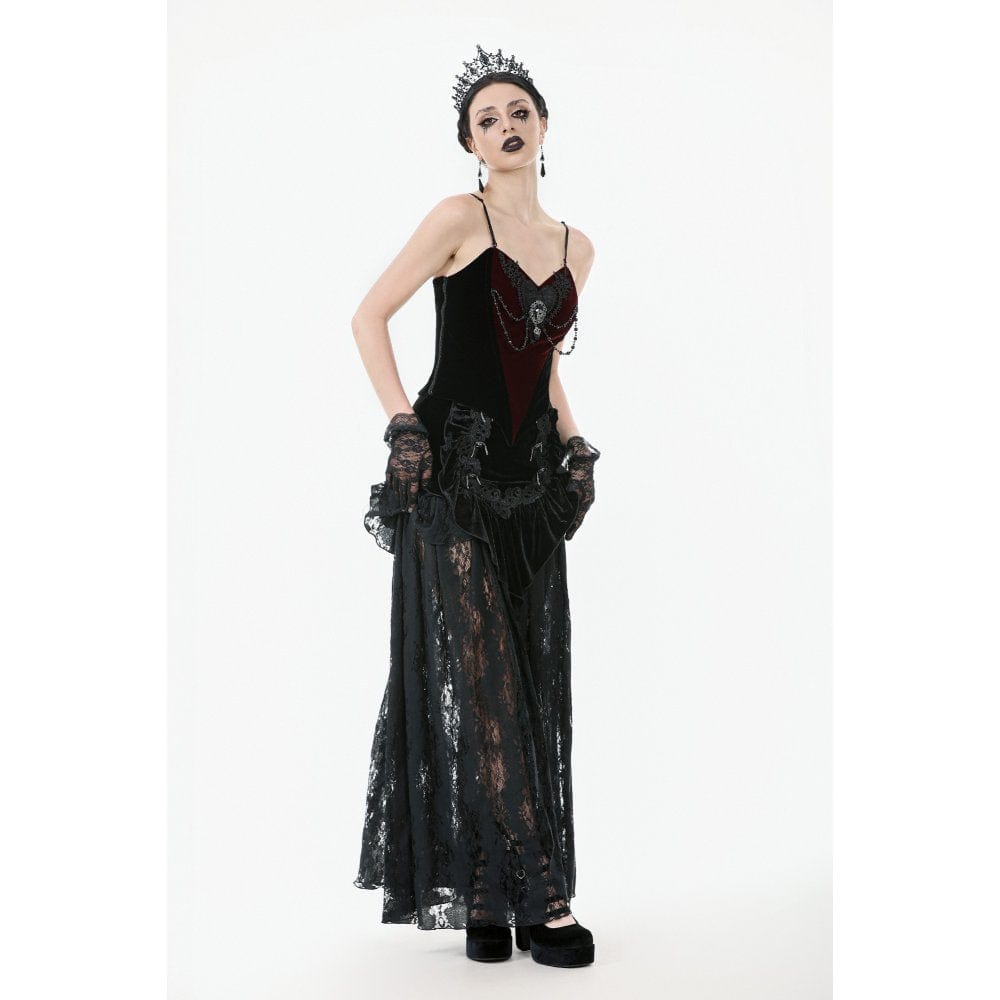 Women's Gothic Metal Chain Contrast Color Velvet Overbust Corset